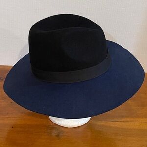 Malene Birger Wool Felt Navy Blue and Black Fedora Hat